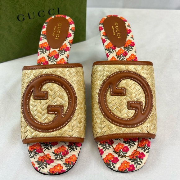 GucciMabel Raffia Slide Multicolor Sandals